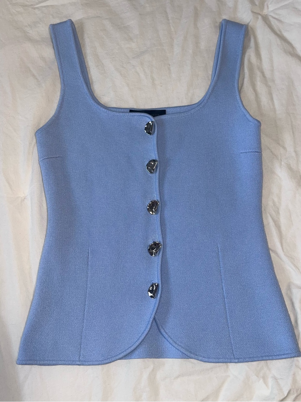 ZARA Light Blue Plain Knit Corset Top Vest Size S Like New 5536/038